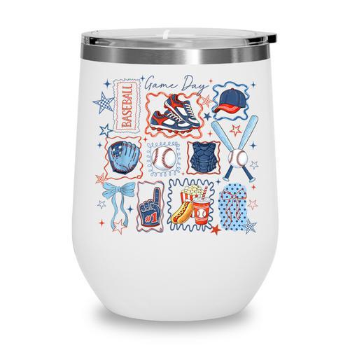 Game Day Baseball Lover Coquette Bow Girl Women Kid Mom Mama Wine Tumbler - Sportilla