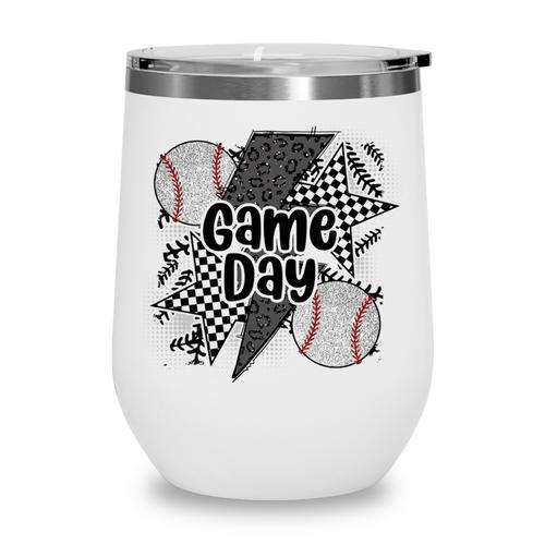 Game Day Baseball Retro Checkered Baseball Wine Tumbler - Sportilla