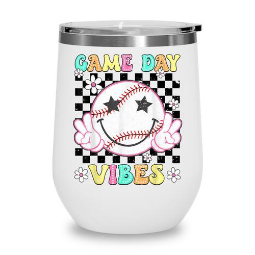Game Day Vibes Softball Baseball Groovy Game Day Girls Women Wine Tumbler - Sportilla