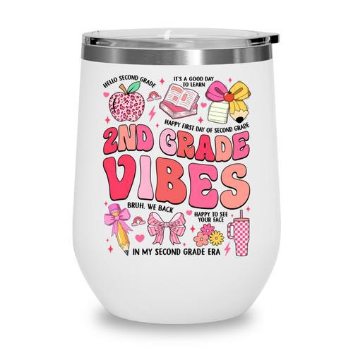 Girls 2nd Grade Vibes Coquette Pink Bow Back To School Wine Tumbler - Savourry