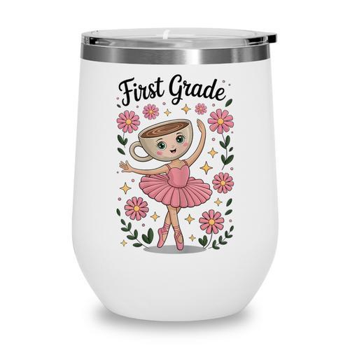 Girls Back To School Cappuccina Italian Brainrot First Grade Wine Tumbler - Savourry