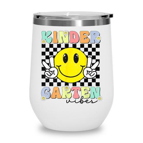 Girls Kindergarten Vibes Smile Face Back To School Kinder Wine Tumbler - Savourry