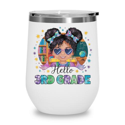 Hello 3rd Grade Girl Back To School Kids Boys Girls Wine Tumbler - Savourry