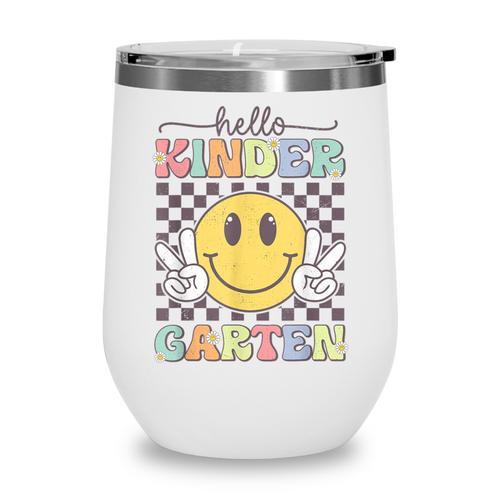Hello Kindergarten Hippie Smile Face Back To School Wine Tumbler - Savourry