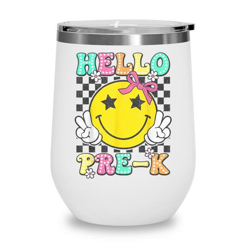 Hello Pre-K Coquette Bow Back To School Preschool Girl Wine Tumbler - Savourry