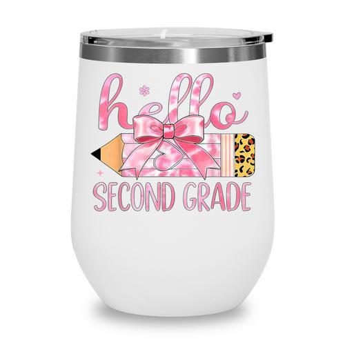 Hello Second Grade Pencil Tie Dye Coquette Back To School Wine Tumbler - Savourry