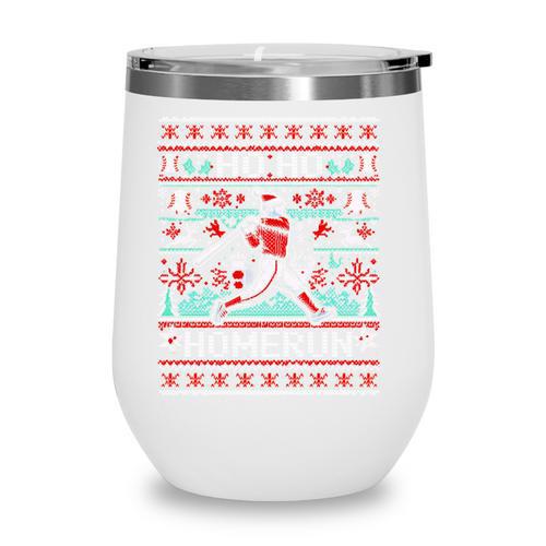 Ho Ho Homerun Baseball Ugly Christmas Sweater Party Hitter Wine Tumbler - Sportilla