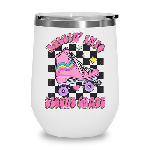 Kids Back To School Skating Rollin Into Second 2nd Grade Wine Tumbler - Savourry