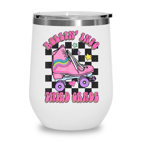 Kids Back To School Skating Rollin Into Third 3rd Grade Wine Tumbler - Savourry