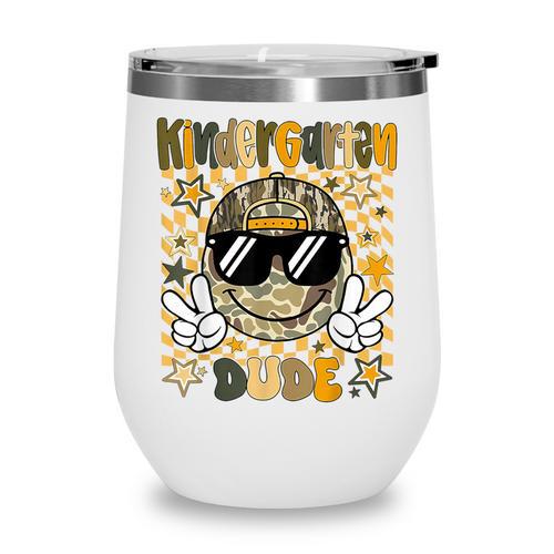 Kindergarten Camo Camouflage Smile Face Back To School Kids Wine Tumbler - Savourry