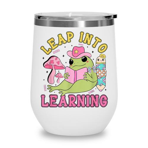 Leap Into Learning Cute Frog Kawaii Back To School Kids Wine Tumbler - Savourry
