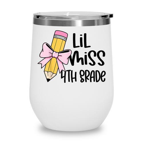 Lil Miss 4th Grade Coquette Bow Pencil Back To School Girls Wine Tumbler - Savourry