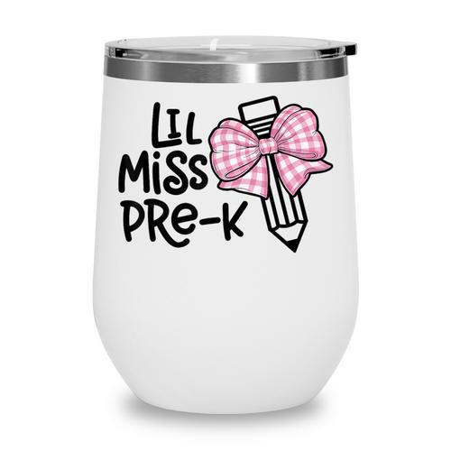 LiL Miss Pre-K Girls Coquette Bow Gingham Bow Back To School Wine Tumbler - Savourry