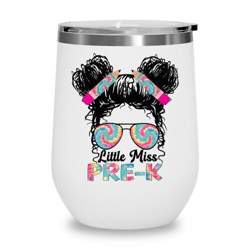 Little Miss Pre-K Girls Back To School Messy Bun Performance Wine Tumbler - Savourry