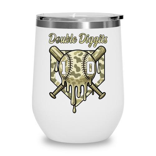 Old School Camo Baseball Drip Double Digits 10th Birthday Wine Tumbler - Sportilla