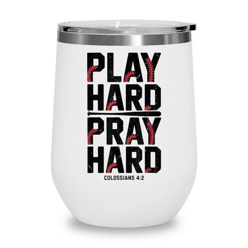 Play Hard Pray Hard Youth Boy Christian Baseball Jesus Wine Tumbler - Sportilla