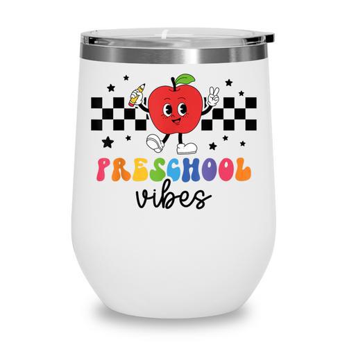 Preschool Vibes Retro Groovy Apple Back To School Wine Tumbler - Savourry