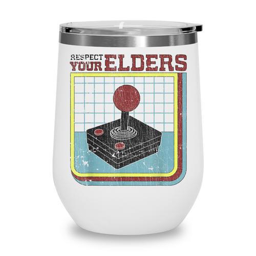 Respect Your Elders Retro Gamer Joystick Back To School Wine Tumbler - Savourry