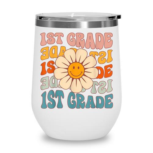 Retro 1st Grade Daisy Colorful Back To School First Grade Wine Tumbler - Savourry
