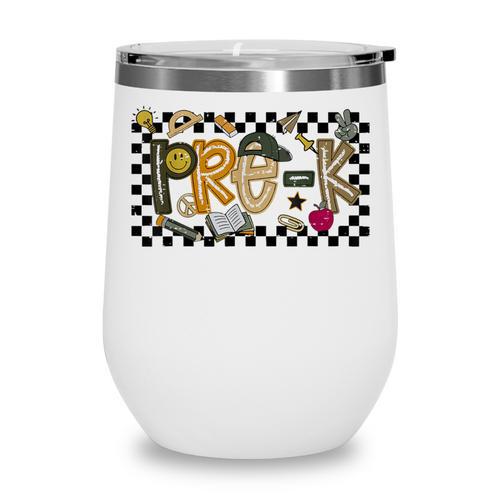 Retro Checkered Back To School Pre K Dude Cute Kid Preschool Wine Tumbler - Savourry