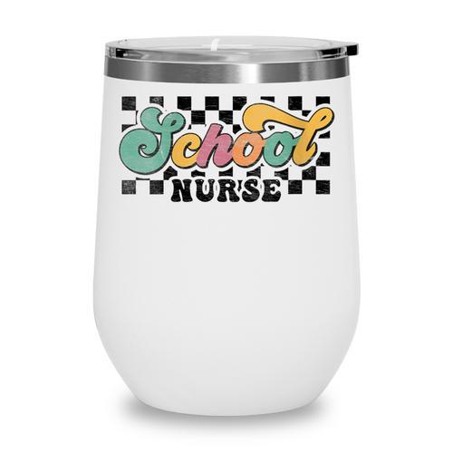 Retro Checkered School Nurse Squad Back To School Graduation Wine Tumbler - Savourry