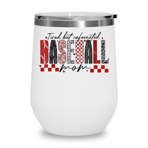 Retro Checkered Tired But Caffeinated Baseball Mom Leopard Wine Tumbler - Sportilla