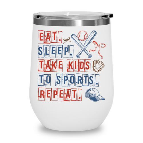 Retro Eat Sleep Take Kids To Sports Repeat Game Day Baseball Wine Tumbler - Sportilla