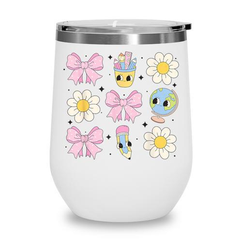 Retro Groovy Back To School Coquette First Day Of School Wine Tumbler - Savourry