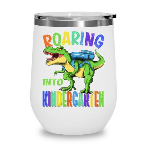 Roaring Into Kindergarten Dinosaur T Rex Back To School Boys Performance Wine Tumbler - Savourry
