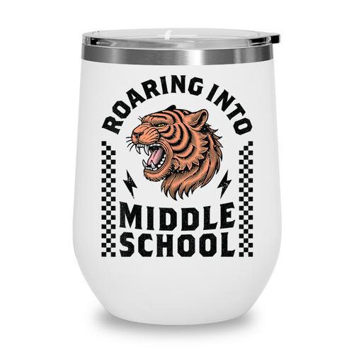 Roaring Into Middle School Tiger Back To School Boy Girl Kid Wine Tumbler - Savourry