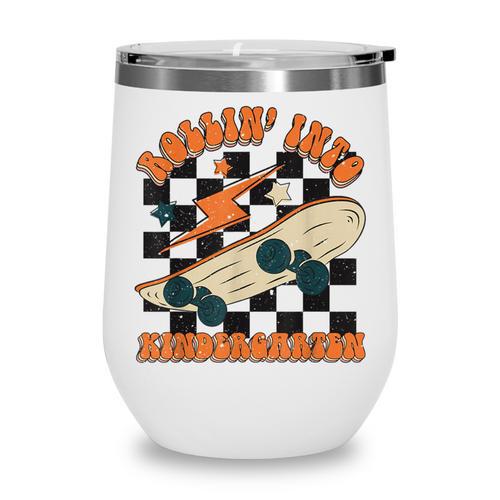 Rolling Into Kindergarten Retro Groovy Back To School Kids Wine Tumbler - Savourry