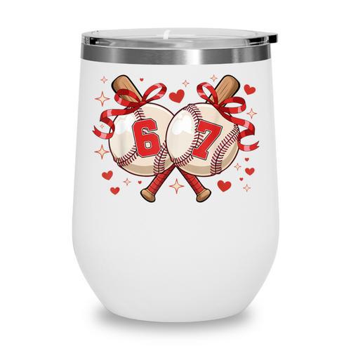 Six Seven 67 Meme Baseball Coquette Bow Valentine Wine Tumbler - Sportilla