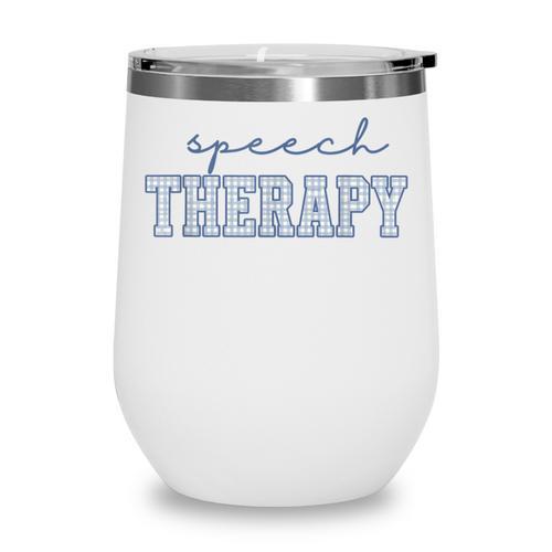 Speech Therapy Gingham SLP Therapist Summer Back To School Wine Tumbler - Savourry