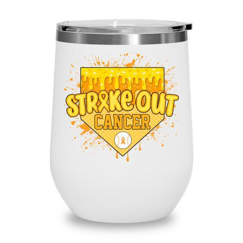 Strike Out Childhood Cancer Boys Baseball Drip Gold Ribbon Wine Tumbler - Sportilla