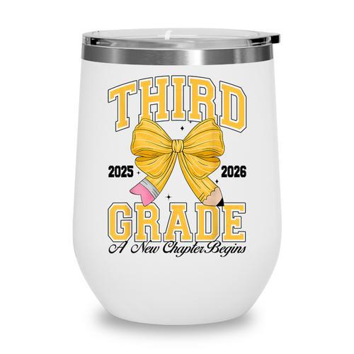 Third Grade Back To School First Day Pencil Bow 2025 Girls Wine Tumbler - Savourry