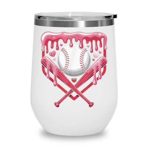 Valentines Baseball Boys Ice Cream Drip Heart Youth Kids Wine Tumbler - Sportilla