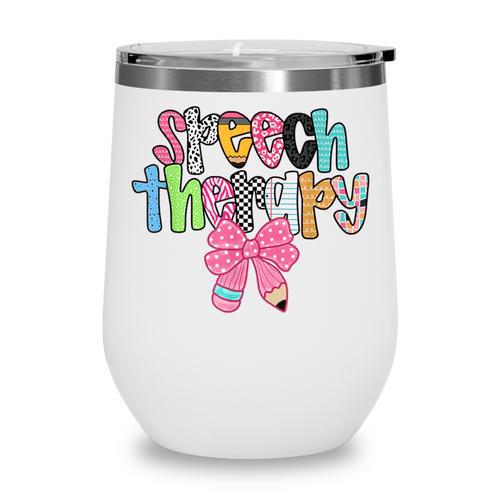 Women Speech Therapy Coquette Bow Pencil Back To School SLP Wine Tumbler - Savourry