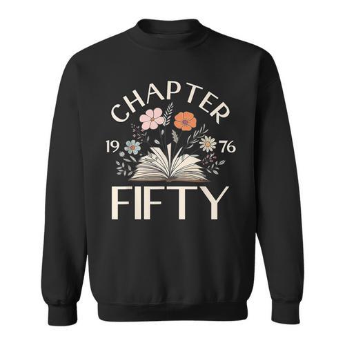 1976 Chapter Fifty 50th Birthday Decorations Wildflower Book Sweatshirt - Bookorys DE