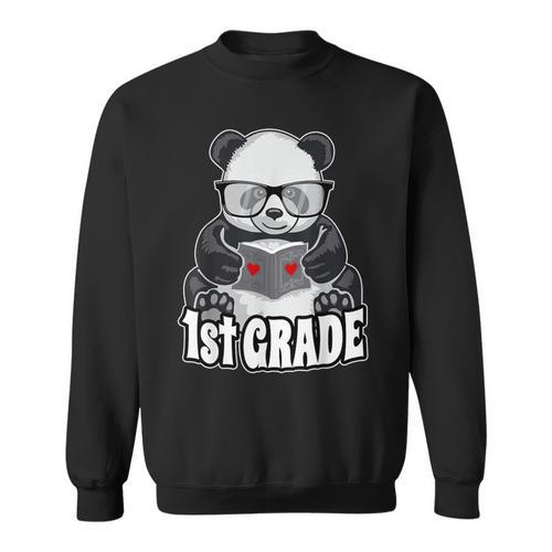 1st Grade Back To School Panda Book Reader Teacher Heart Sweatshirt - Bookorys CA