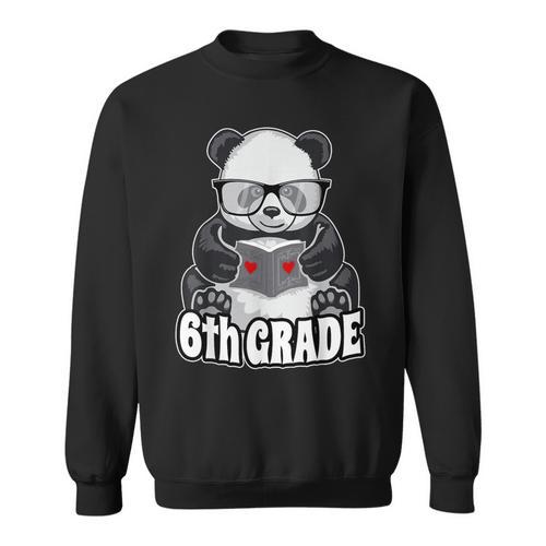 6th Grade Back To School Panda Book Reader Teacher Heart Sweatshirt - Bookorys CA
