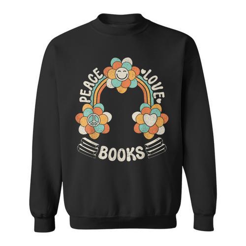 70s Groovy Rainbow Reading Outfit Hippie Peace Love Books Sweatshirt - Bookorys