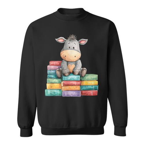 Adorable Donkey With Heart Sitting On Colorful Book Stack Sweatshirt - Bookorys AU