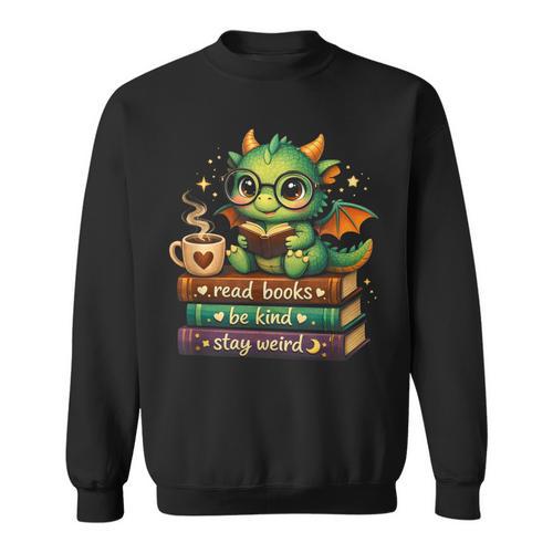 Adorable Dragon Read Books Be Kind Stay Weird Fantasy Lover Sweatshirt - Bookorys AU