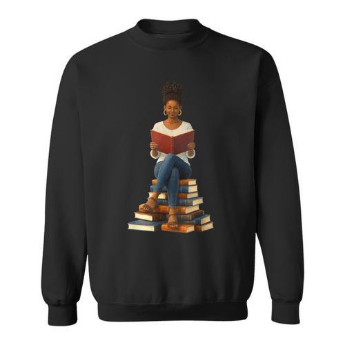 African American Woman Melanin Afro Girl Reading Book Sweatshirt - Bookorys