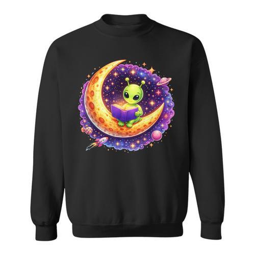 Alien Reading Book UFO Moon Space Astronomy Sweatshirt - Bookorys