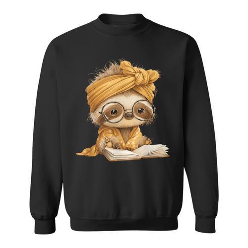 Baby Sloth Open Book Reading Animal Lover Graphic Portrait Sweatshirt - Bookorys DE