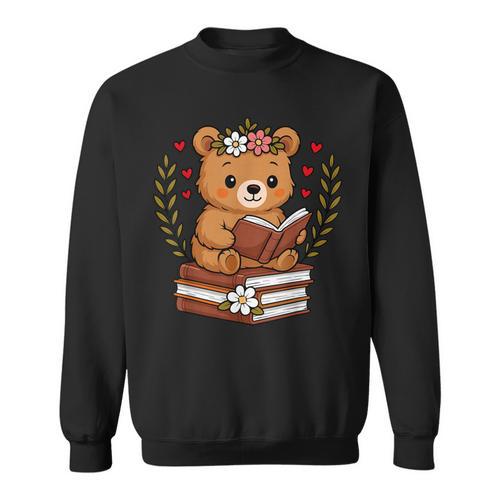 Bear Reading Book Graphic Bear With Book Floral Sweatshirt - Bookorys CA