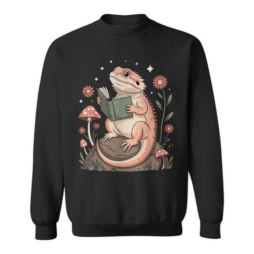 Bearded Dragon Cottagecore Reading Book Sweatshirt - Bookorys AU
