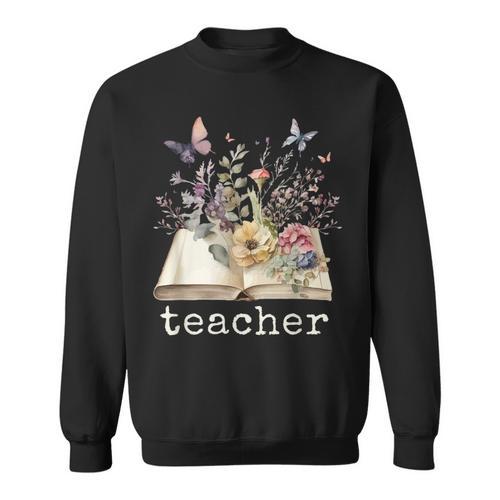 Beautiful Floral Open Book Teacher Men Women Sweatshirt - Bookorys