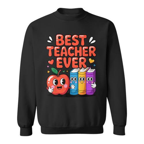 Best Teacher Ever Cute Apple Books School Classroom Vibes Sweatshirt - Bookorys